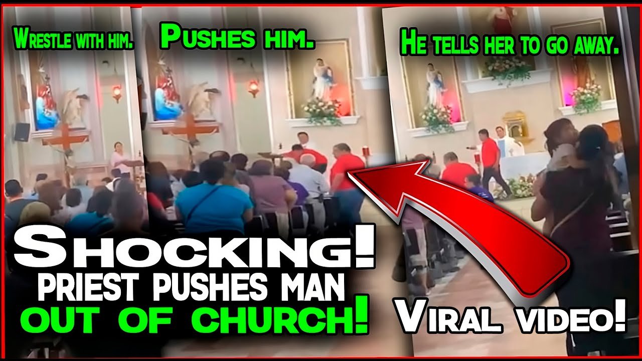 Shocking! Priest pushes man out of church! Shocking! Priest pushes man out of church!