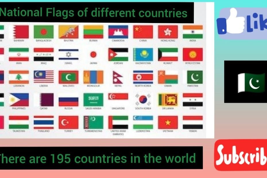 Names & National flags of different countries. There are 195 countries in the world today