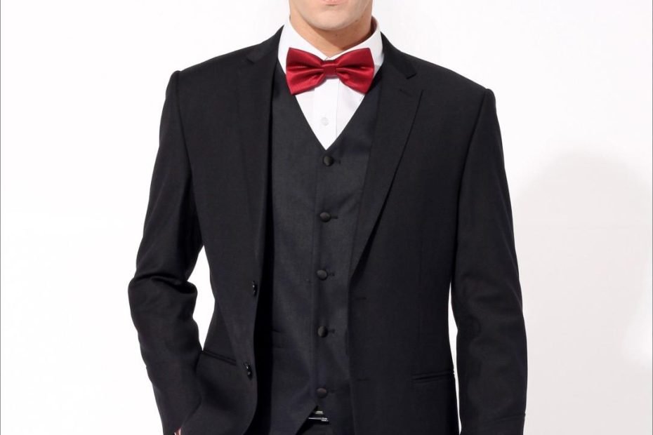 Man In Black Suit With Red Bow Tie In 2023 | Tuxedo For Men, Red Prom Suit,  Black Suit Red Tie