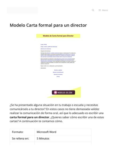 Modelo Carta formal para un director | uDocz Modelo Carta Formal Para Un Director | Udocz