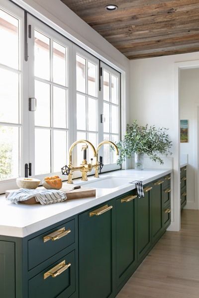 Country Home Decor Green Kitchen Cabinets With Gold Hardware.Country Home  Decor Green Kitchen Cabinets W… | Green Kitchen Cabinets, Kitchen Interior,  Green Kitchen