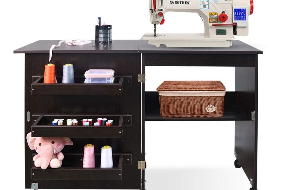 Amazon.Com: Usinso Folding Sewing Table Multifunctional Sewing Machine Cart  Table Sewing Craft Cabinet Table With Storage Shelves Portable Rolling  Sewing Desk Computer Desk With Lockable Casters(Brown) : Arts, Crafts &  Sewing