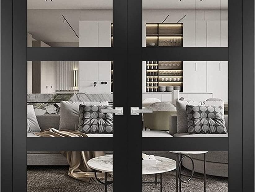 Amazon.Com: Puertas Dobles Francesas De Interior Sólido De 36 X 84 Pulgadas  | Lucia 2555 Negro Mate Con Vidrio Transparente | Moldes De Marco De Panel  Sólido De Madera | Puertas Resistentes