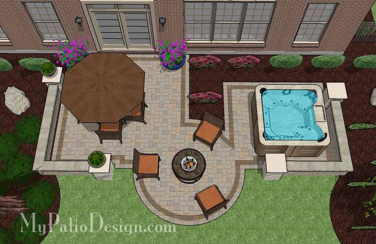 Hot Tub Patio Design With Seat Walls | Download Plan – Mypatiodesign.Com