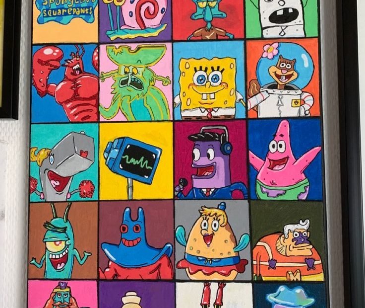 Spongebob Characters | Pink Canvas Art, Mini Canvas Art, Canvas Painting  Designs