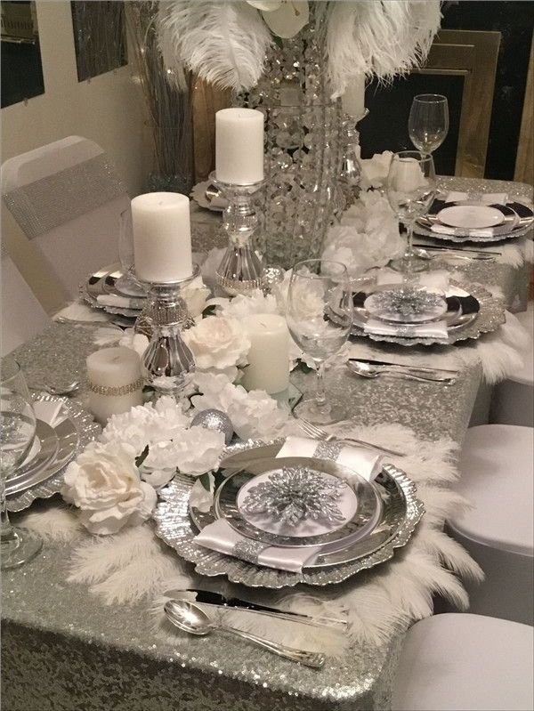 26 Practical Silver Wedding Décor Ideas That Wow! | Christmas dining room table, Dining room table decor, Dining room table centerpieces 26 Practical Silver Wedding Décor Ideas That Wow! | Christmas Dining Room Table, Dining Room Table Decor, Dining Room Table Centerpieces