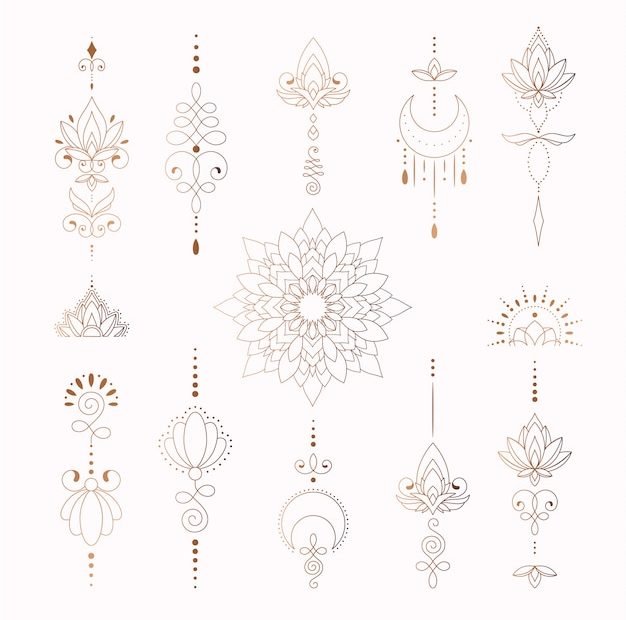 Hermosos Elementos Tribales Para Diseño De Tatuaje De Mujer | Vector Premium