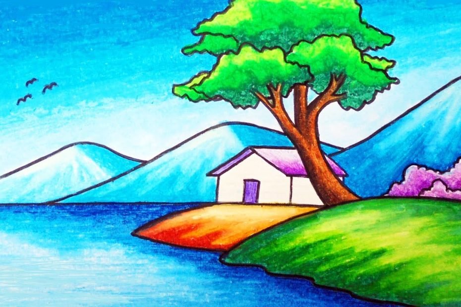 Easy Nature Scenery Drawing For Beginners | How To Draw Simple Scenery Of A  House In The Beach - Youtube