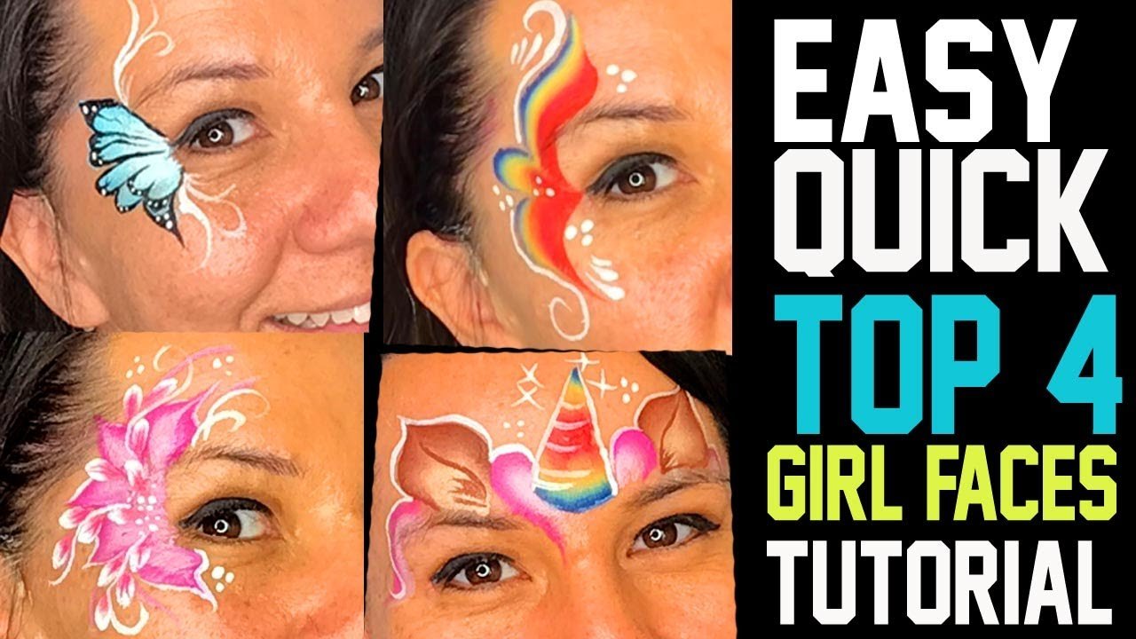 4 Easy, Fast Girl Face Painting Ideas Tutorial - YouTube 4 Easy, Fast Girl Face Painting Ideas Tutorial - Youtube