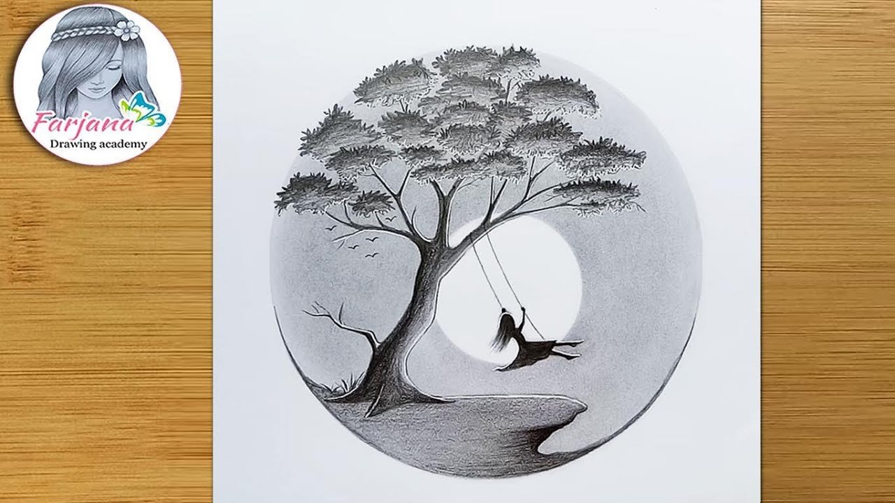 A Girl Swinging In A Tree - Pencil Sketch For Beginners || Alone Girl -Step  By Step Drawing Tutorial - Youtube