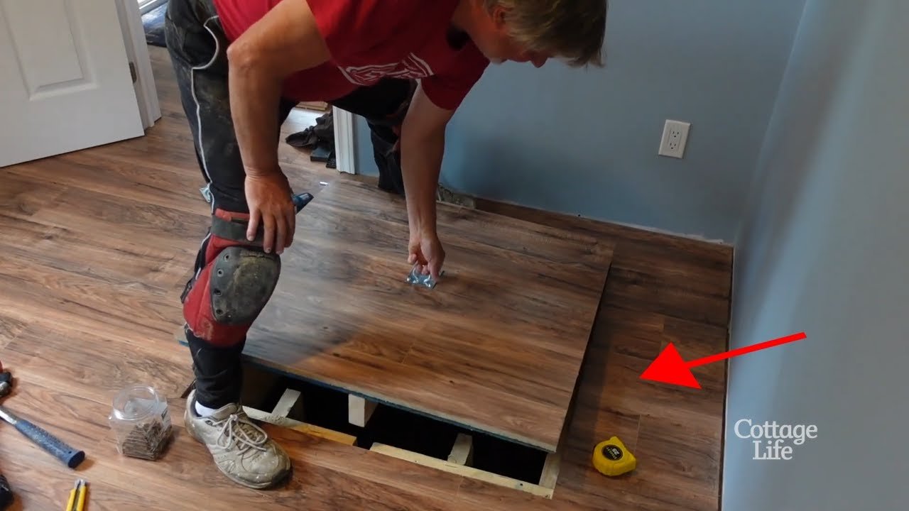 DIY HIDDEN LAMINATE FLOOR HATCH | Cottage Coach - YouTube Diy Hidden Laminate Floor Hatch | Cottage Coach - Youtube