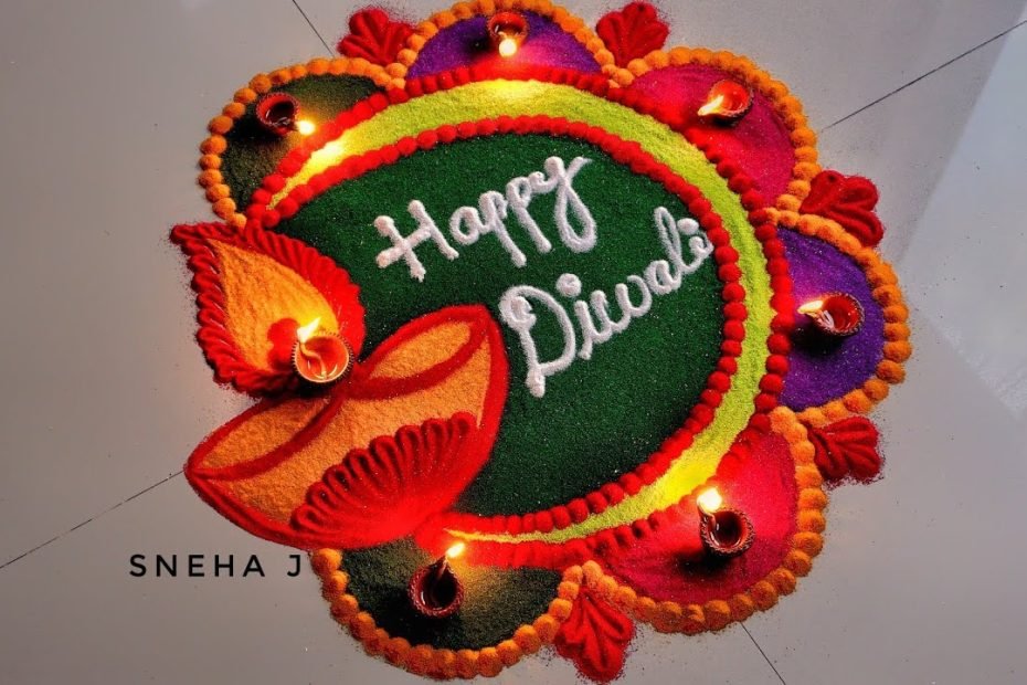 Attractive Deepawali Rangoli | Very Easy Rangoli For Diwali |Rangoli Design  By Sneha J | - Youtube
