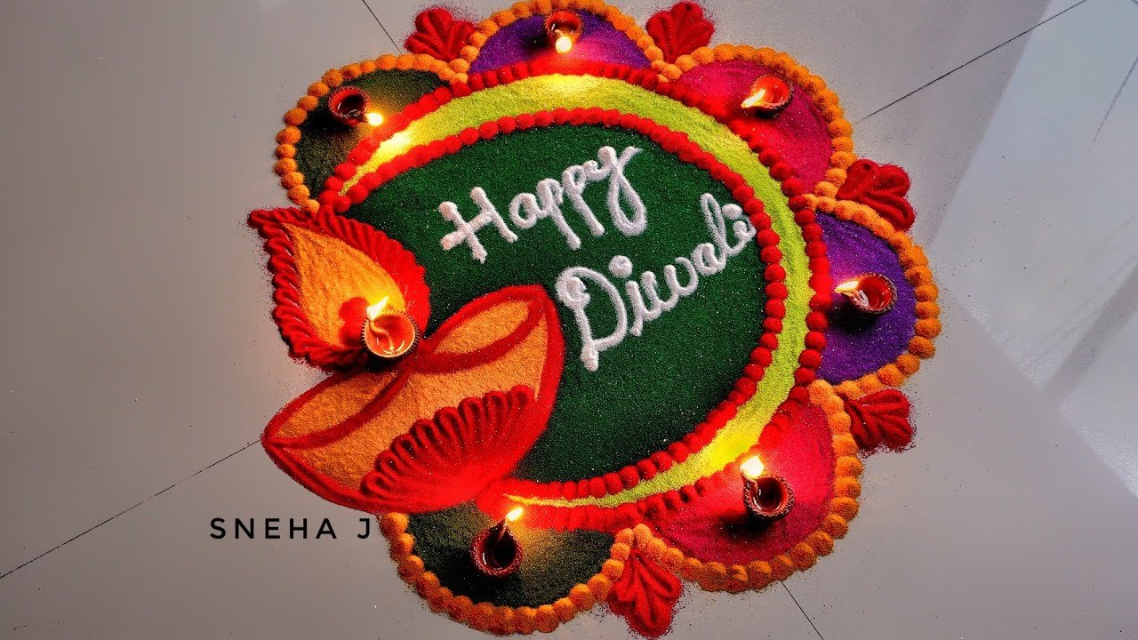 Attractive Deepawali rangoli | Very Easy rangoli for Diwali |Rangoli design by Sneha J | - YouTube Attractive Deepawali Rangoli | Very Easy Rangoli For Diwali |Rangoli Design By Sneha J | - Youtube