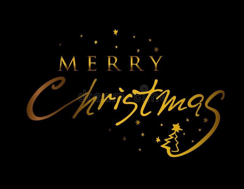 Merry Christmas Text Background. Golden Text On Black Background. Stock  Illustration - Illustration Of Calligraphic, Drawn: 163917125
