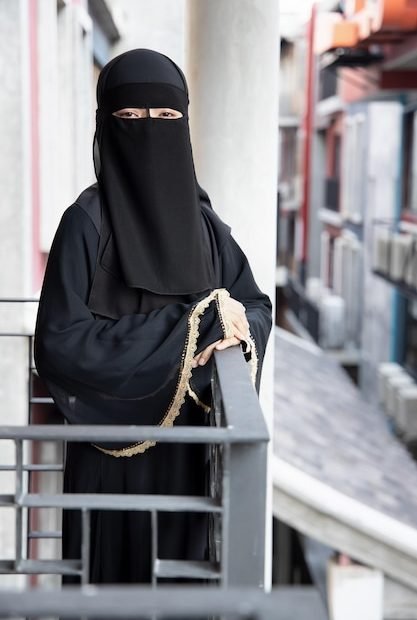 Premium Photo | Portrait Of Arabian Woman Covering Her Face With Niqab Veil  Traditional Islamic Face Mask Concept Of Social Distancing In Muslim Culture