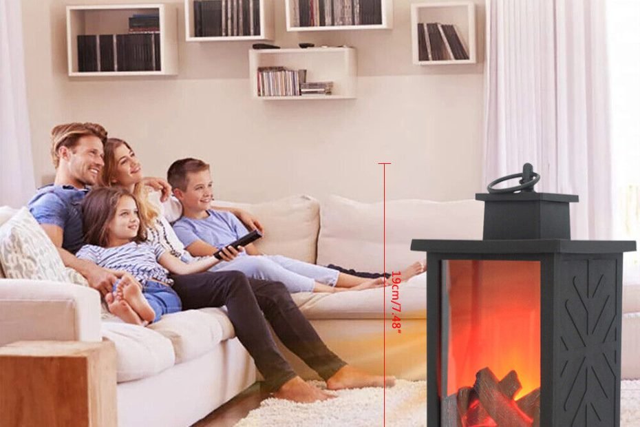 Light Battery Powered Fireplace Lantern Decor Tabletop Lamp Room Lights  Black | Ebay