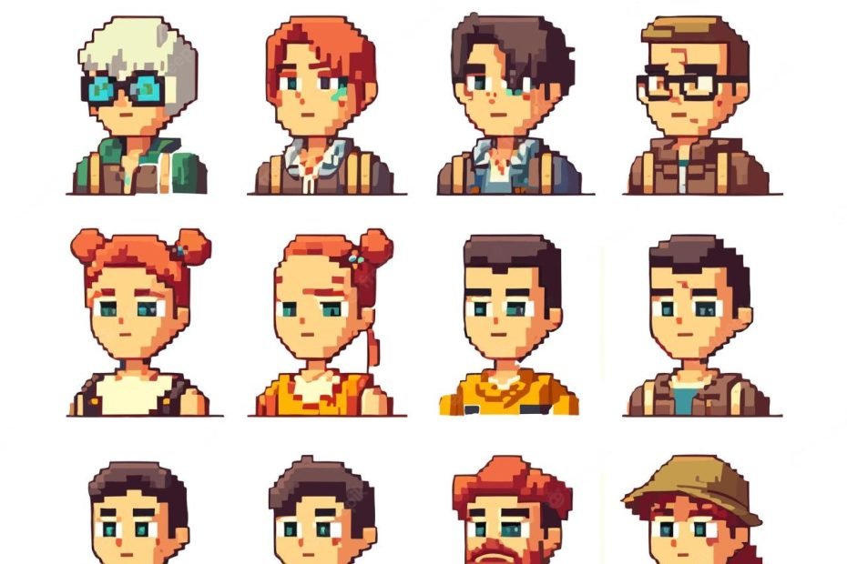 Premium Vector | Set Of Pixel Art Cartoon People