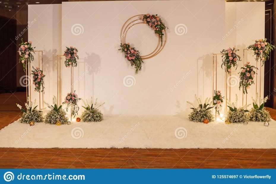 White Floral Wedding Backdrop Background. Wedding Ceremony Special Occasion  Event, Decoration Concept Stock Image - Image Of Florist, Beautiful:  125574697